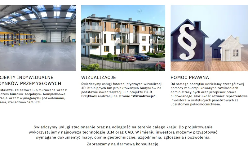 Projekt strony MOD-19 – prezentacja usług architektonicznych