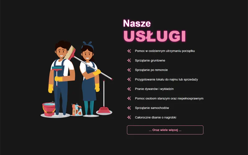 Sekcja usług na stronie Masz Pozamiatane – oferta sprzątania
