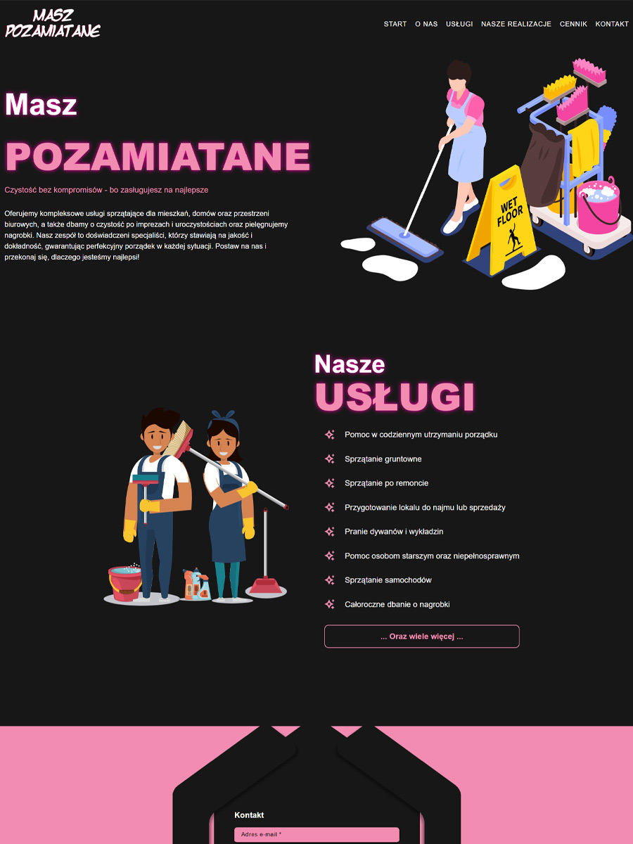 Strona firmy sprzątającej Masz Pozamiatane – usługi sprzątające