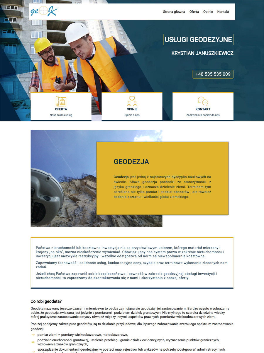 Strona usług geodezyjnych Geodezja KJ – oferta i kontakt
